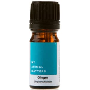 A bottle of Ginger essential oil from My Animal Matters