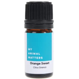 A bottle of Orange sweet essential oil from My Animal Matters